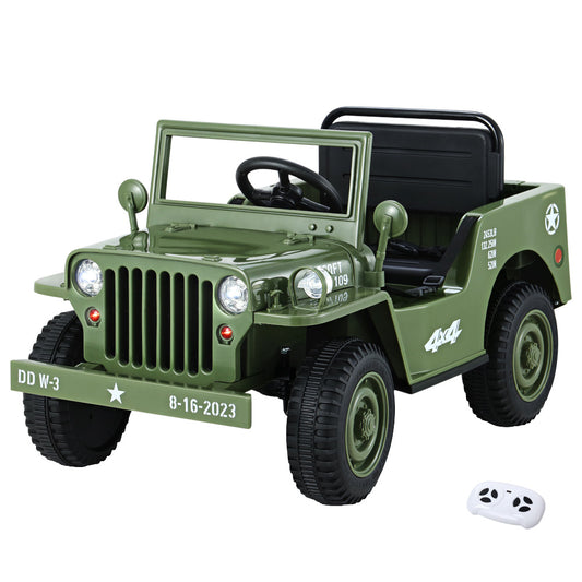 Marlook Kids Electric Ride On Car Jeep Military Off Road Toy Cars Remote 12V Olive