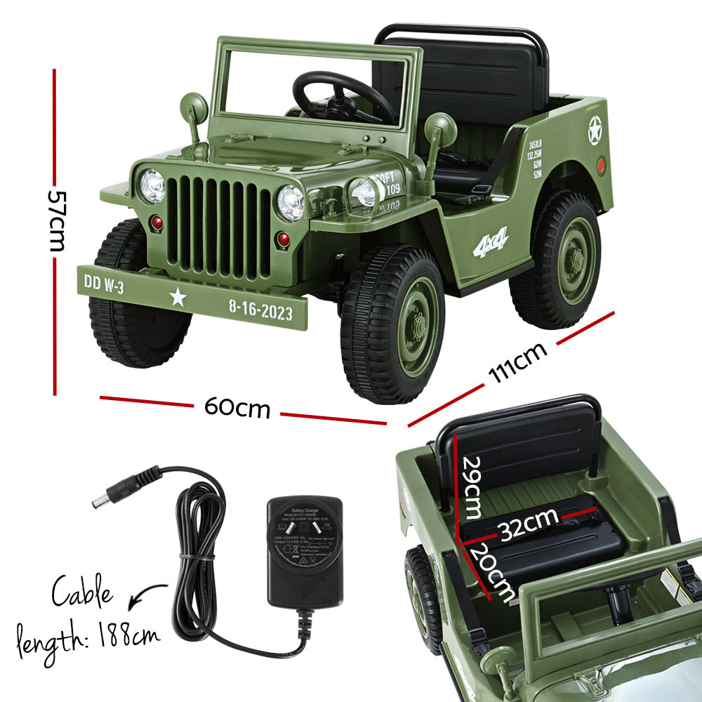 Marlook Kids Electric Ride On Car Jeep Military Off Road Toy Cars Remote 12V Olive