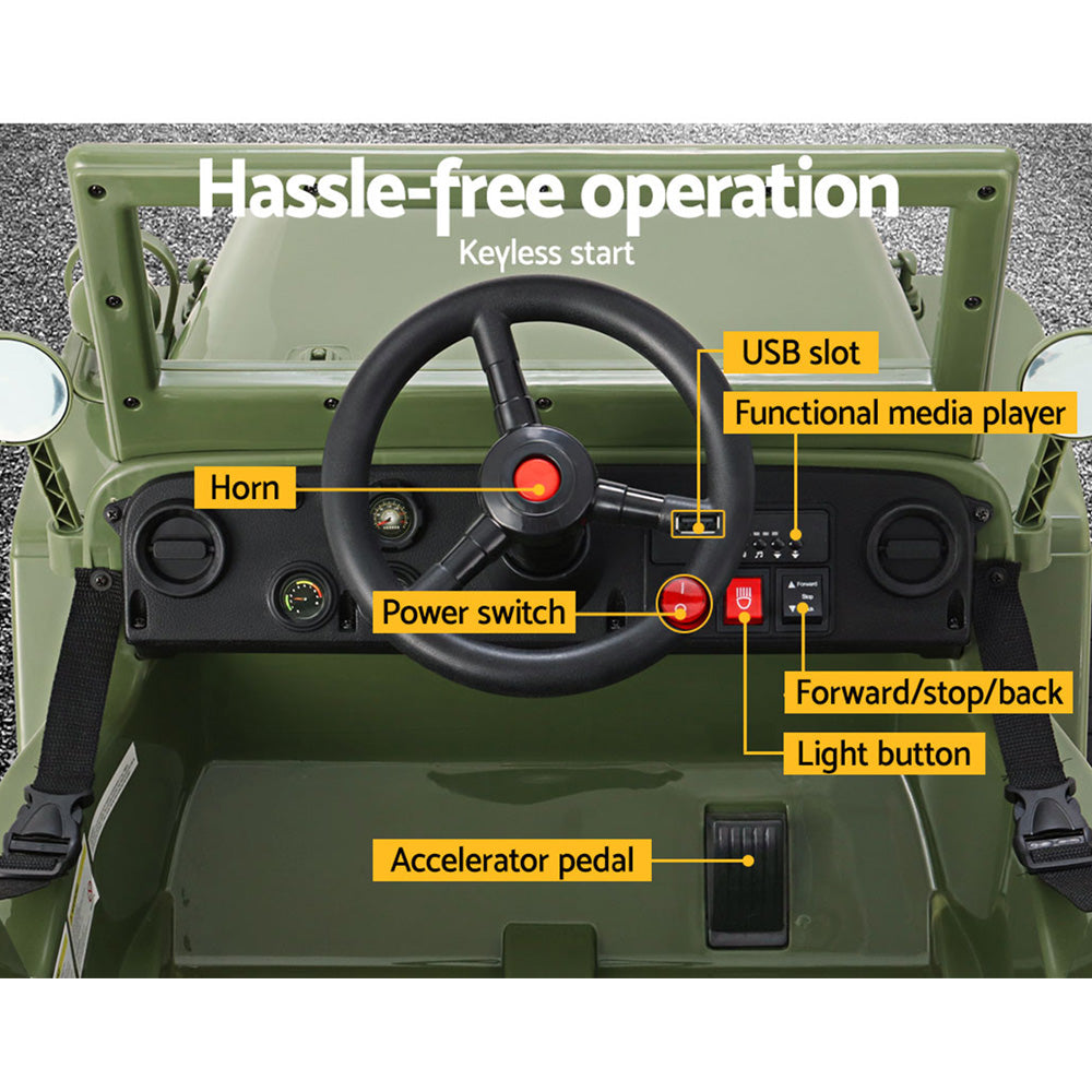 Marlook Kids Electric Ride On Car Jeep Military Off Road Toy Cars Remote 12V Olive