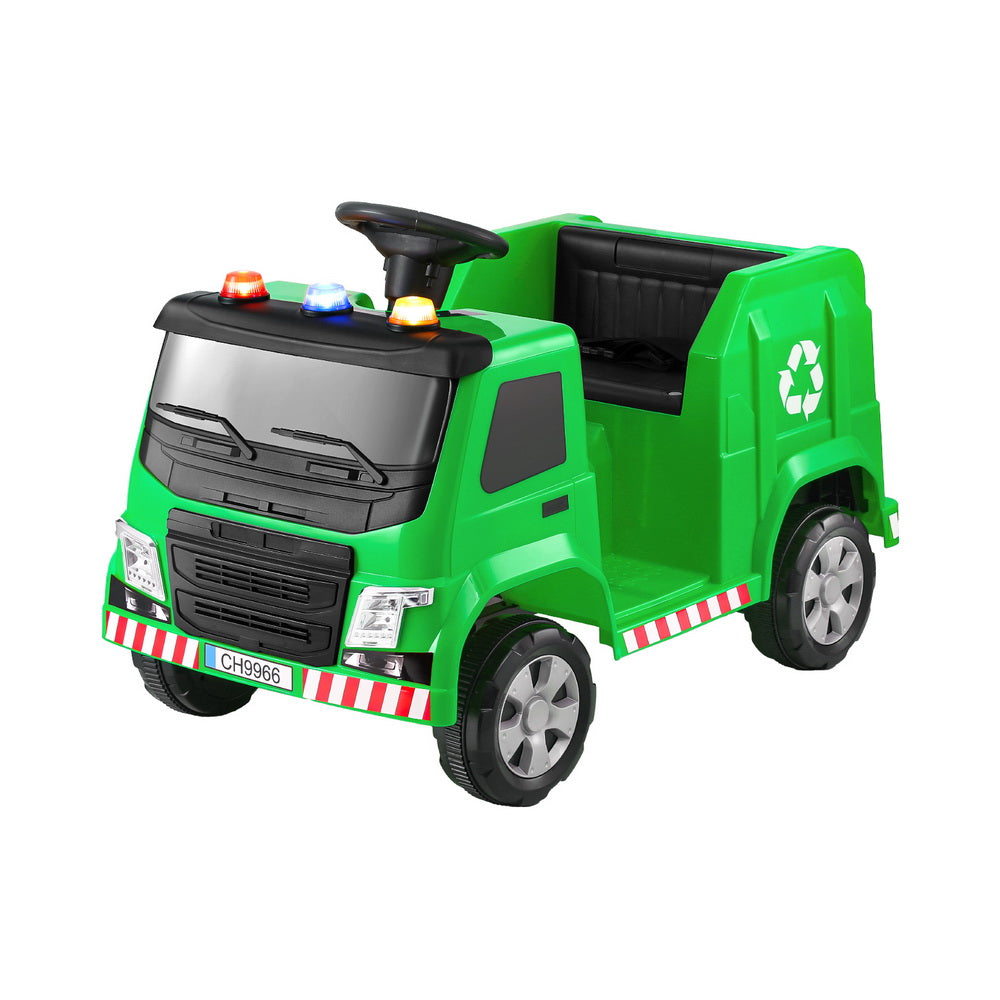 Marlook Kids Ride On Car Garbage Truck Police Light 12V Electric Toys Cars Green