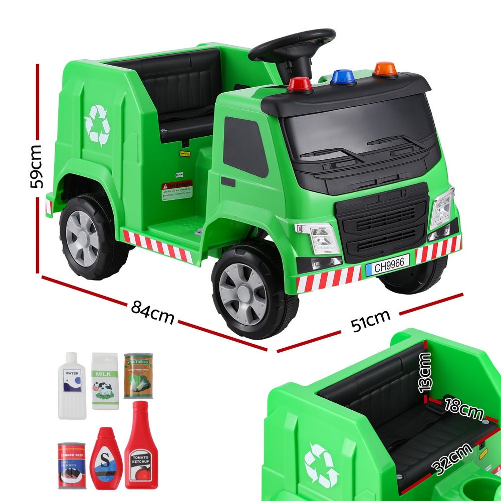 Marlook Kids Ride On Car Garbage Truck Police Light 12V Electric Toys Cars Green