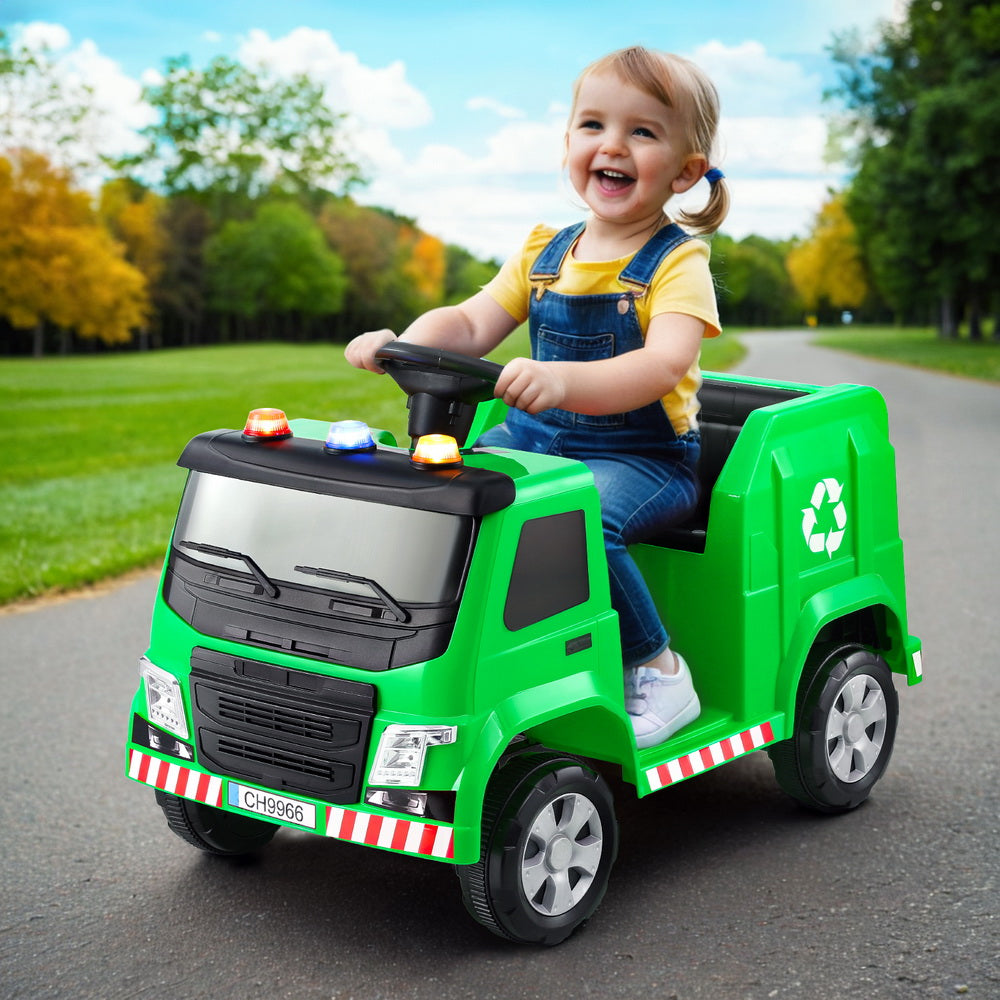 Marlook Kids Ride On Car Garbage Truck Police Light 12V Electric Toys Cars Green