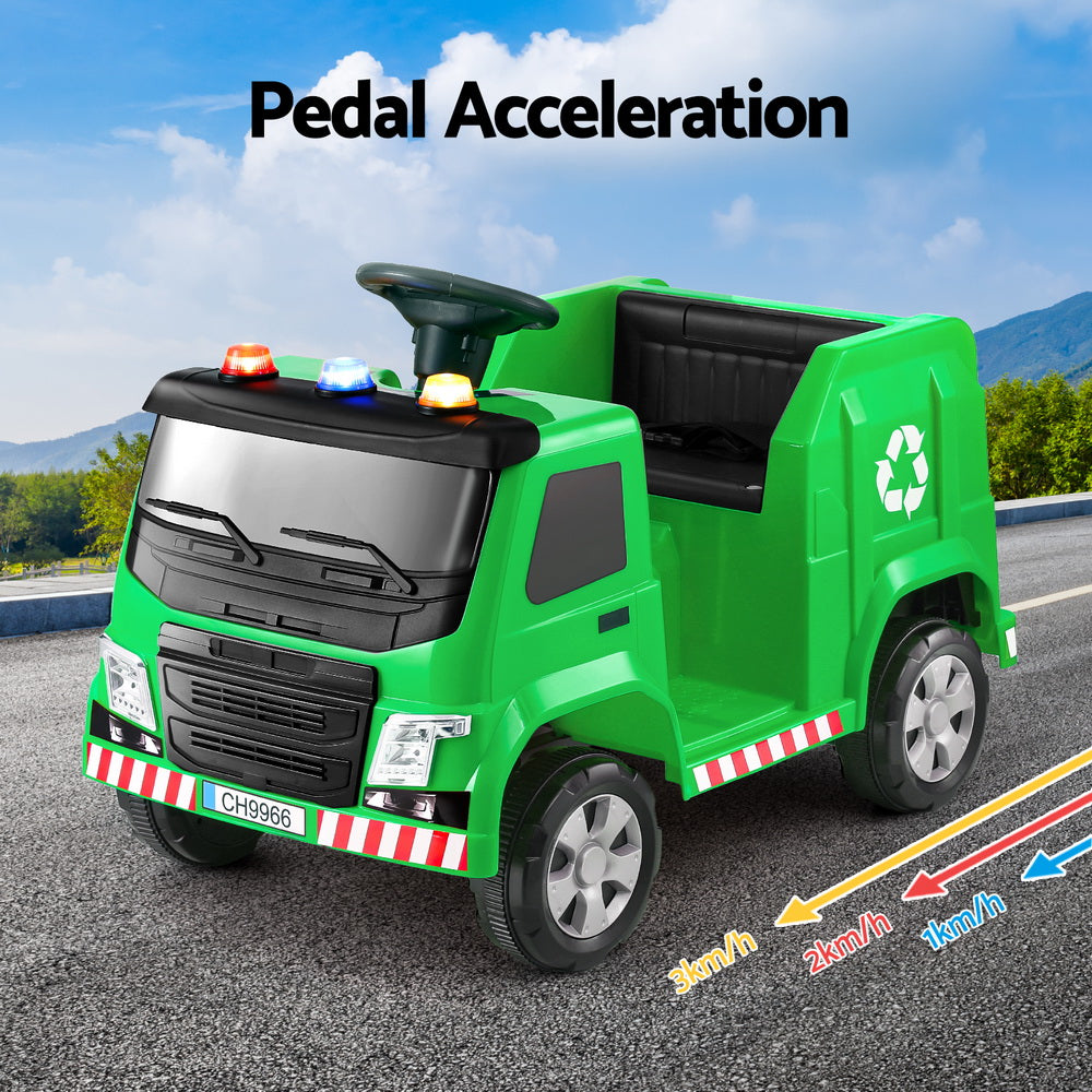 Marlook Kids Ride On Car Garbage Truck Police Light 12V Electric Toys Cars Green