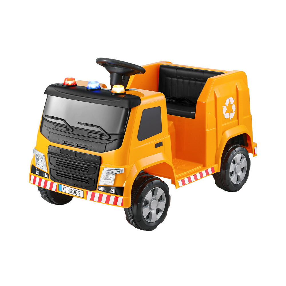 Marlook Kids Ride On Car Garbage Truck Police Light 12V Electric Toys Cars Yellow