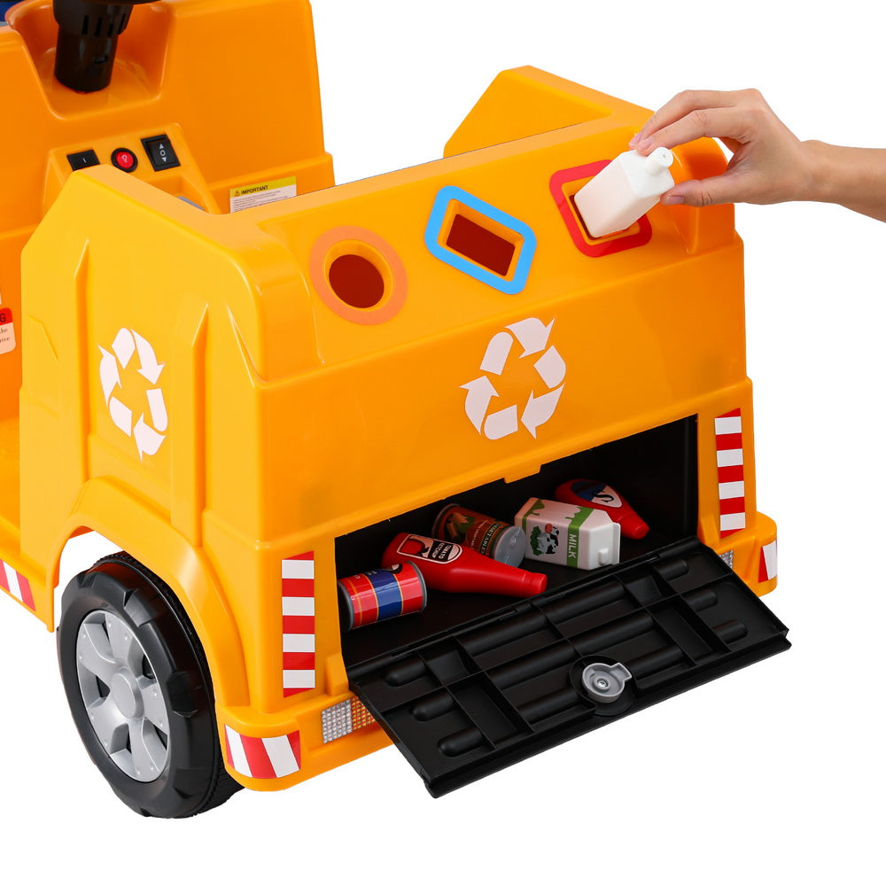 Marlook Kids Ride On Car Garbage Truck Police Light 12V Electric Toys Cars Yellow
