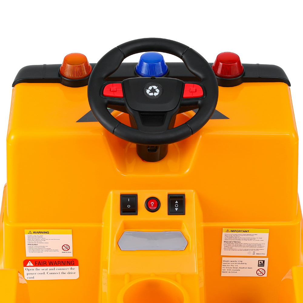 Marlook Kids Ride On Car Garbage Truck Police Light 12V Electric Toys Cars Yellow