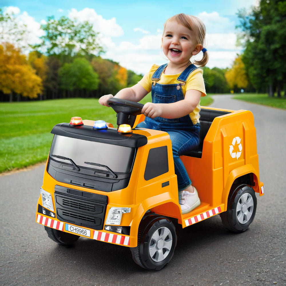 Marlook Kids Ride On Car Garbage Truck Police Light 12V Electric Toys Cars Yellow