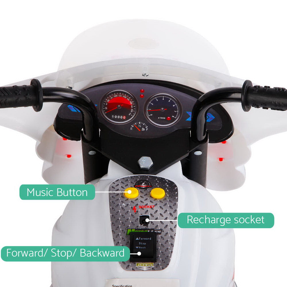 Marlook Kids Electric Ride On Police Motorcycle Motorbike 6V Battery White