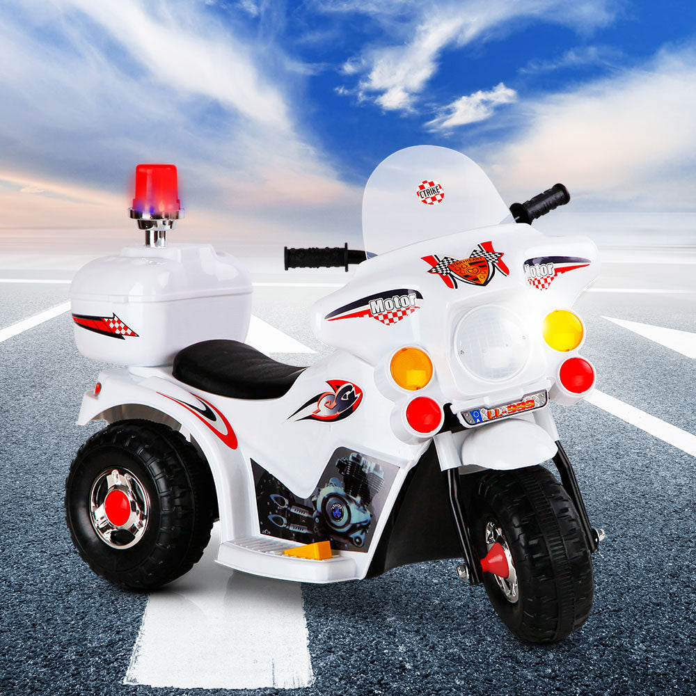 Marlook Kids Electric Ride On Police Motorcycle Motorbike 6V Battery White