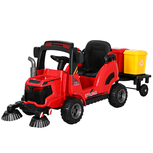 Marlook Kids Electric Ride On Car Street Sweeper Truck Toy Cars Remote 12V Red