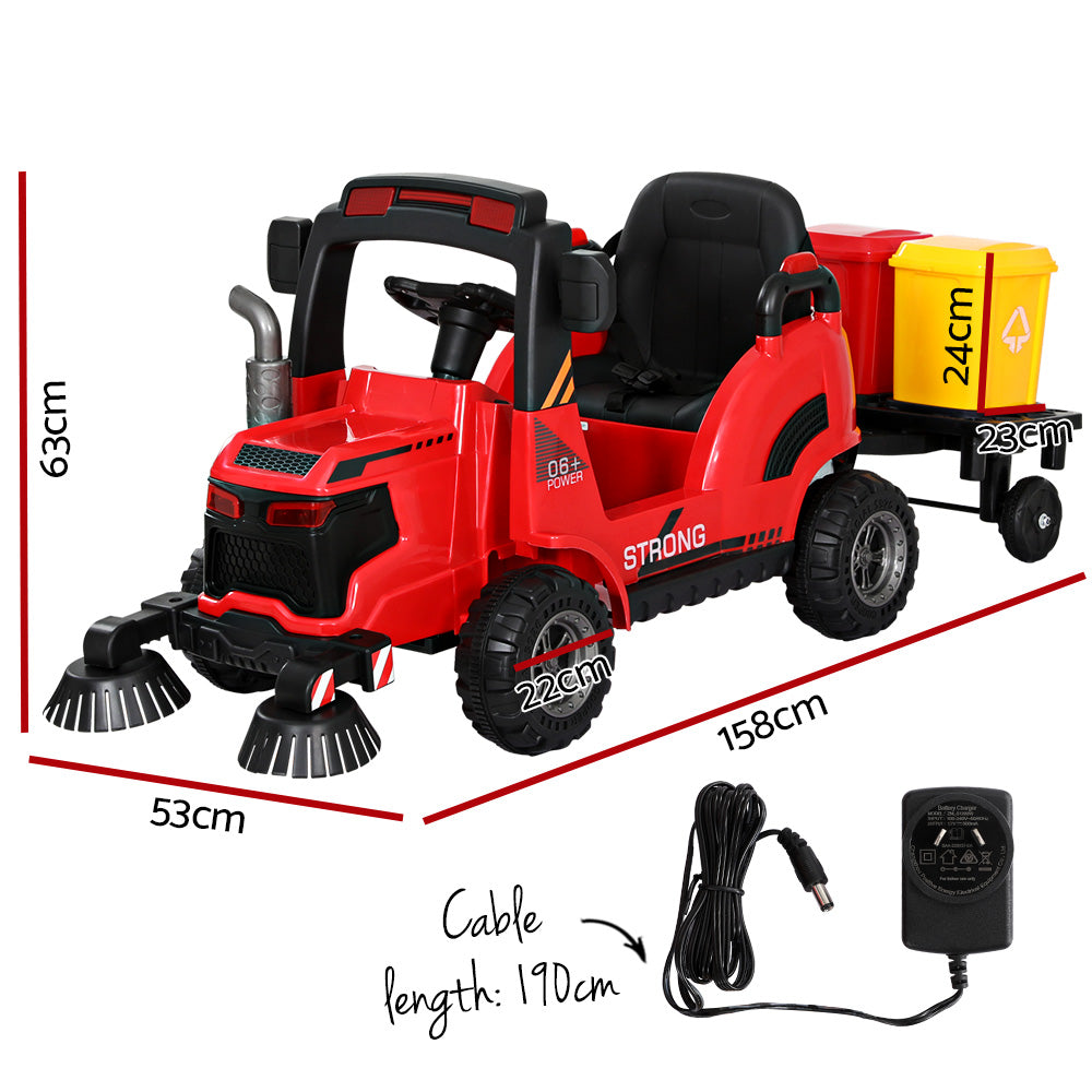 Marlook Kids Electric Ride On Car Street Sweeper Truck Toy Cars Remote 12V Red