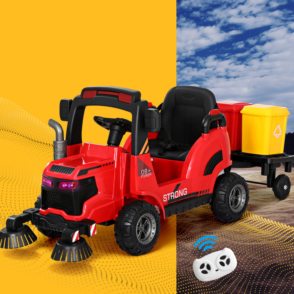 Marlook Kids Electric Ride On Car Street Sweeper Truck Toy Cars Remote 12V Red