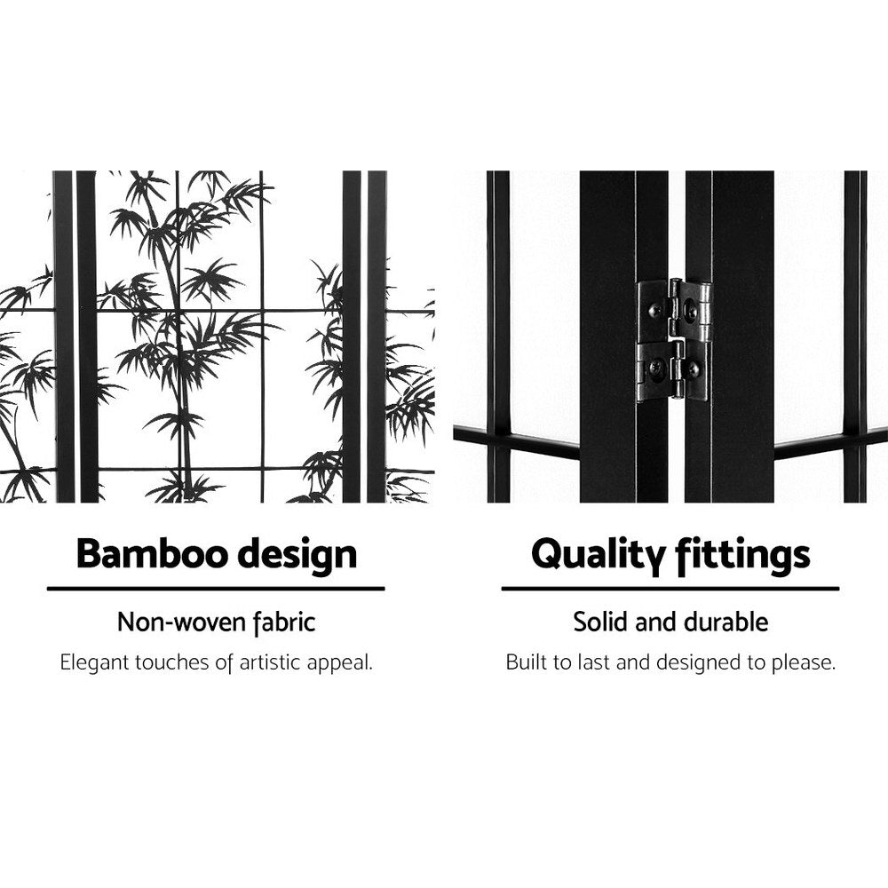 Marlook 4 Panel Room Divider Screen 174x179cm Bamboo Black White