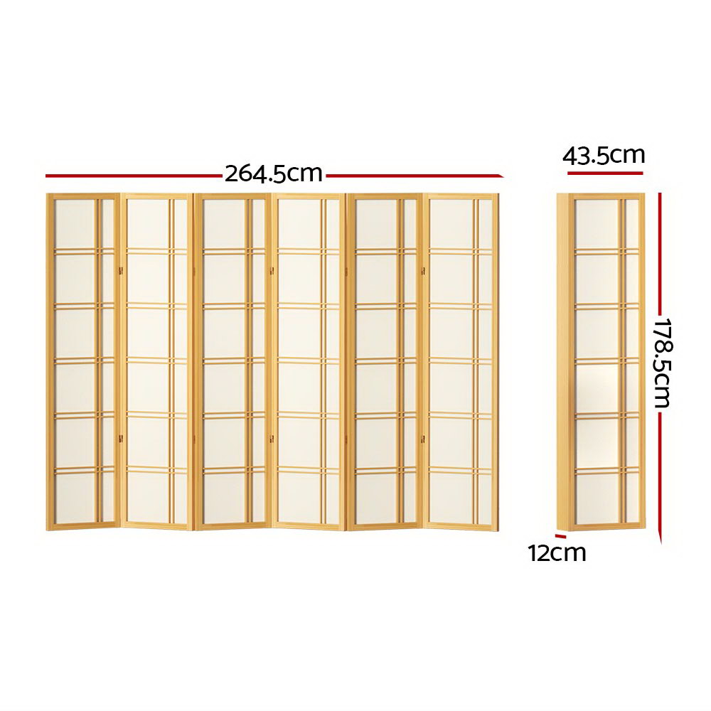 Marlook 6 Panel Room Divider Screen 265x179cm Nova Natural