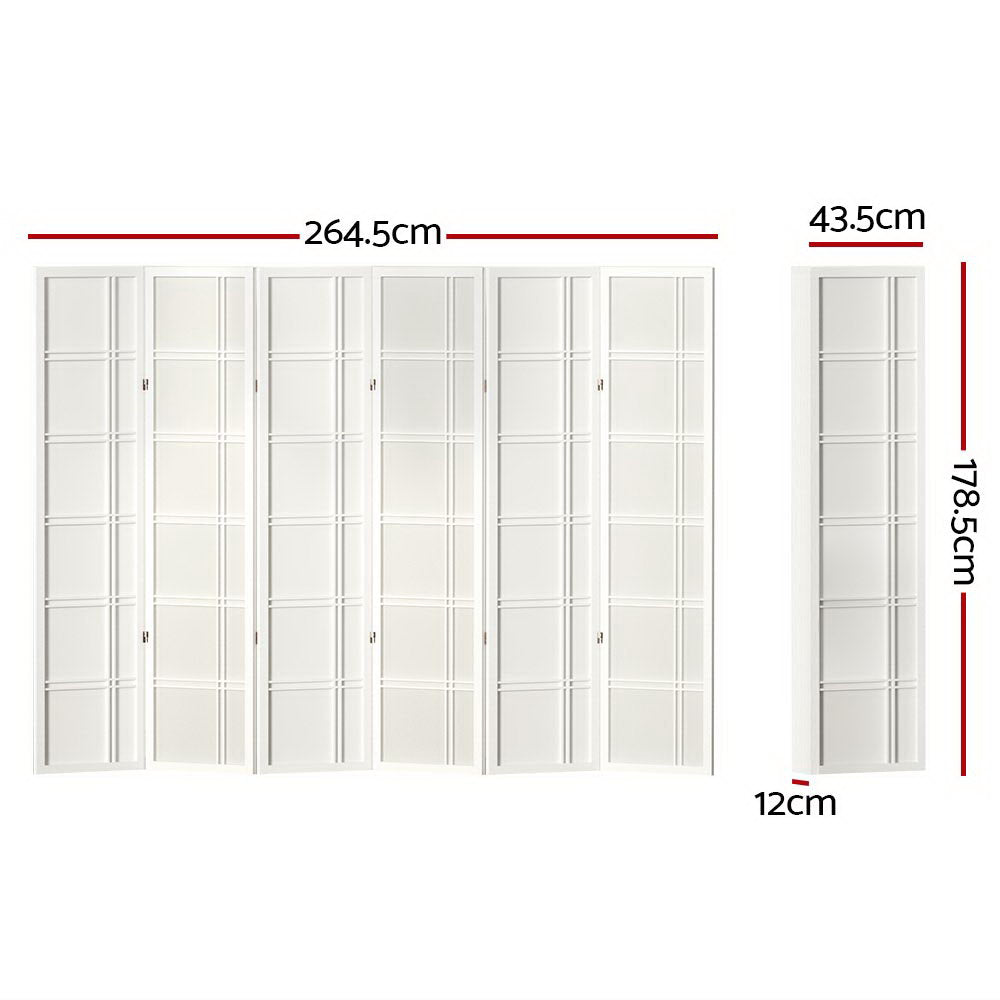 Marlook 6 Panel Room Divider Screen 265x179cm Nova White