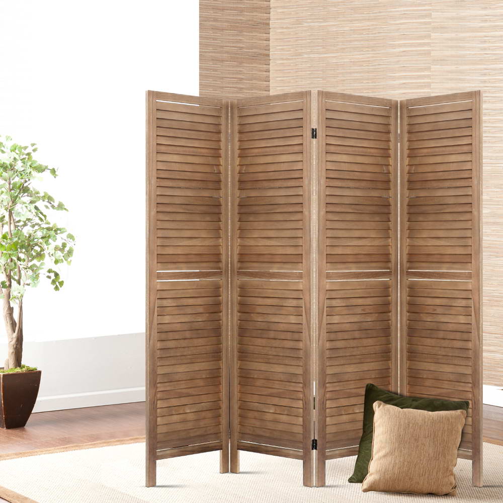 Marlook 4 Panel Room Divider Screen 160x170cm Louver Oak