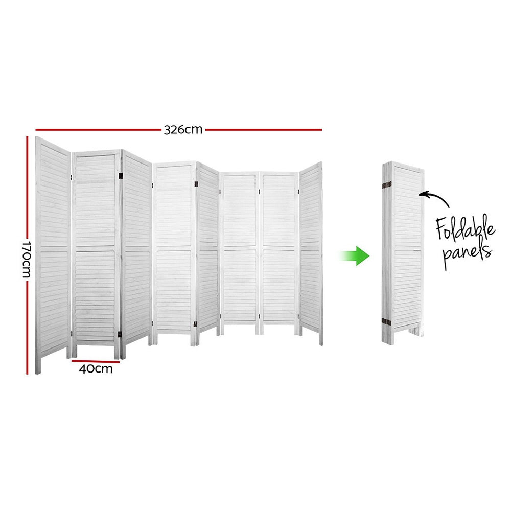 Marlook 8 Panel Room Divider Screen 326x170cm Louver White
