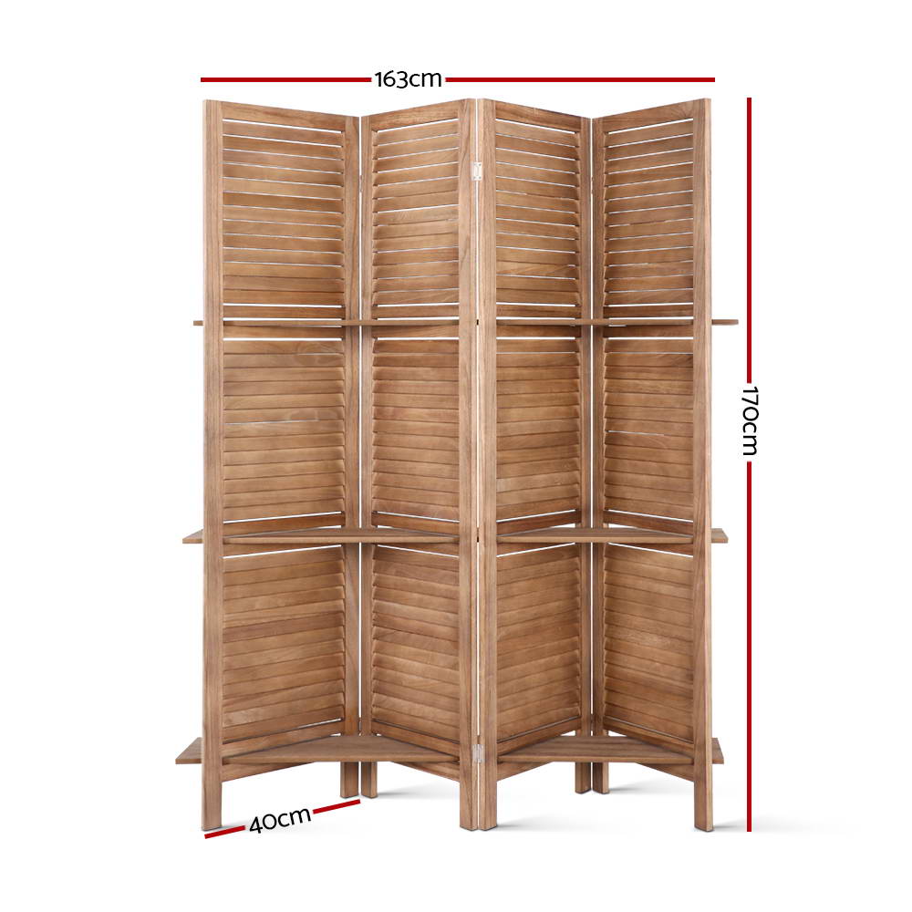 Marlook 4 Panel Room Divider Screen 163x170cm Shelf Oak
