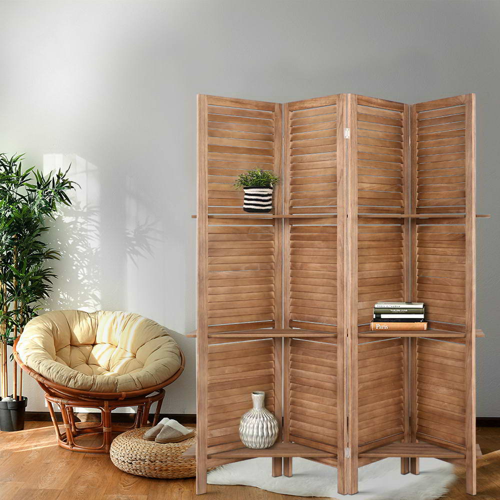 Marlook 4 Panel Room Divider Screen 163x170cm Shelf Oak