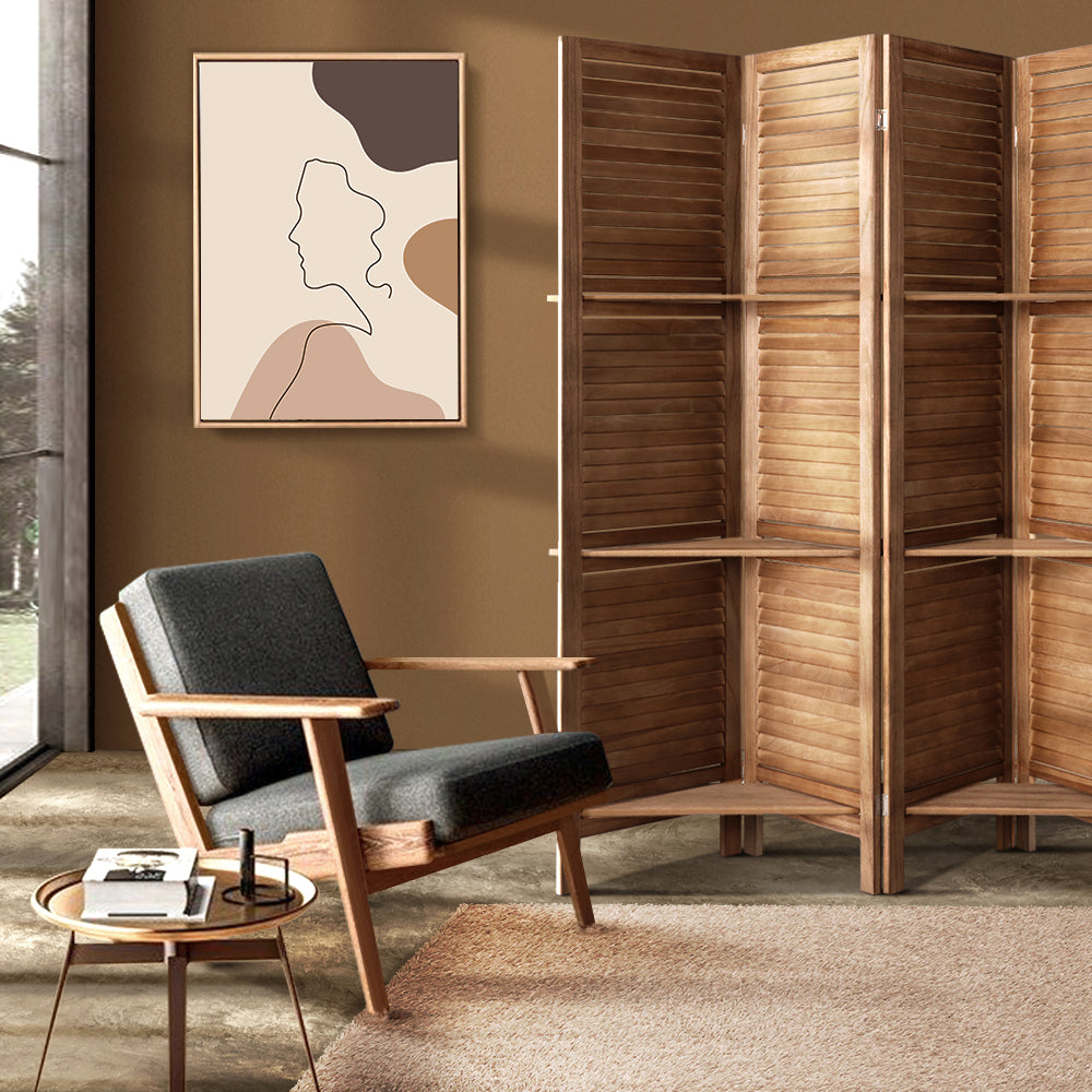 Marlook 4 Panel Room Divider Screen 163x170cm Shelf Oak