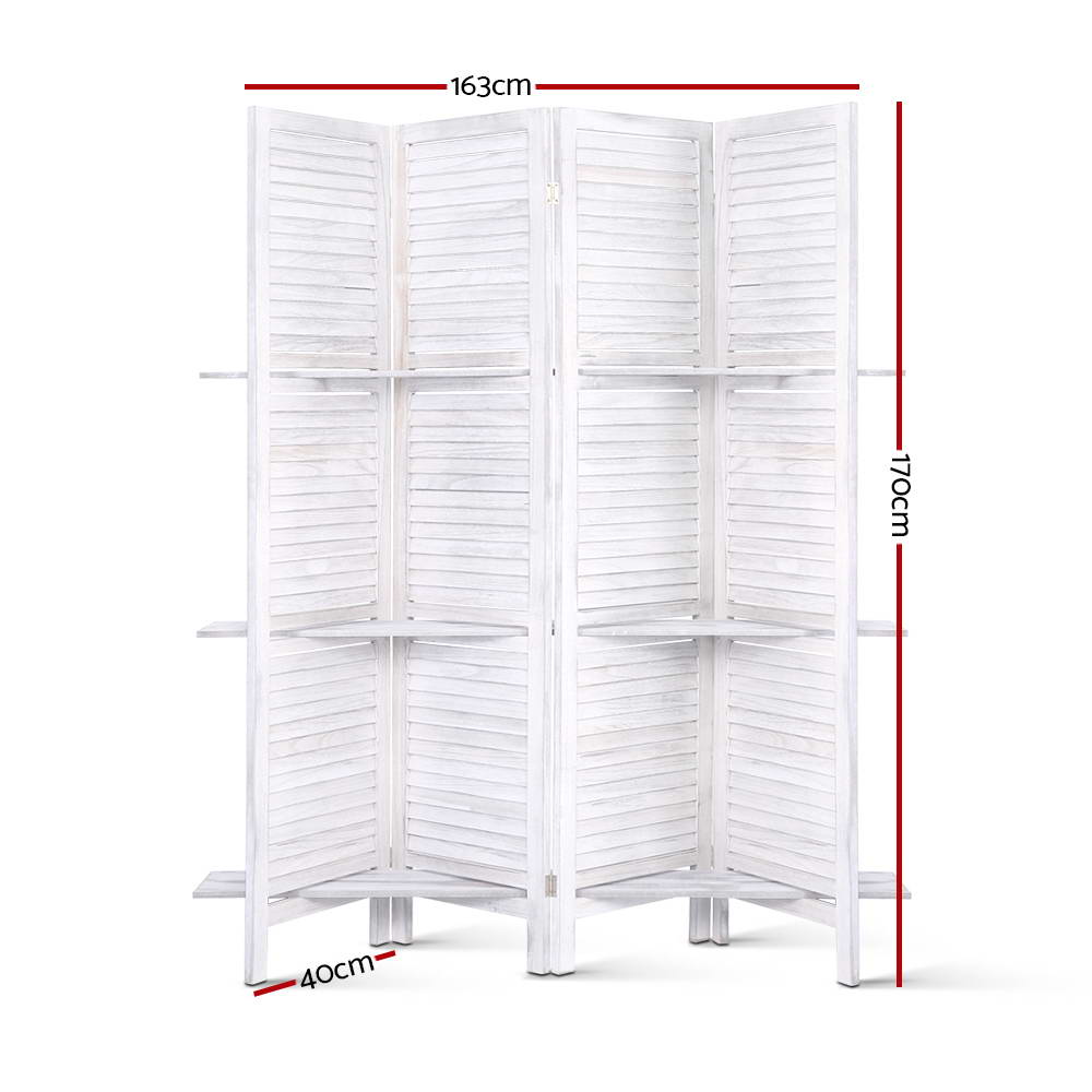 Marlook 4 Panel Room Divider Screen 163x170cm Shelf White