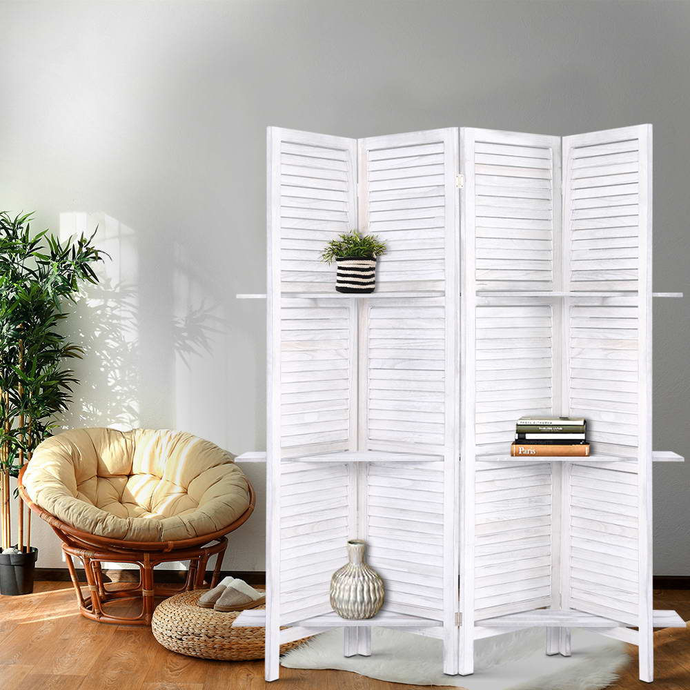 Marlook 4 Panel Room Divider Screen 163x170cm Shelf White