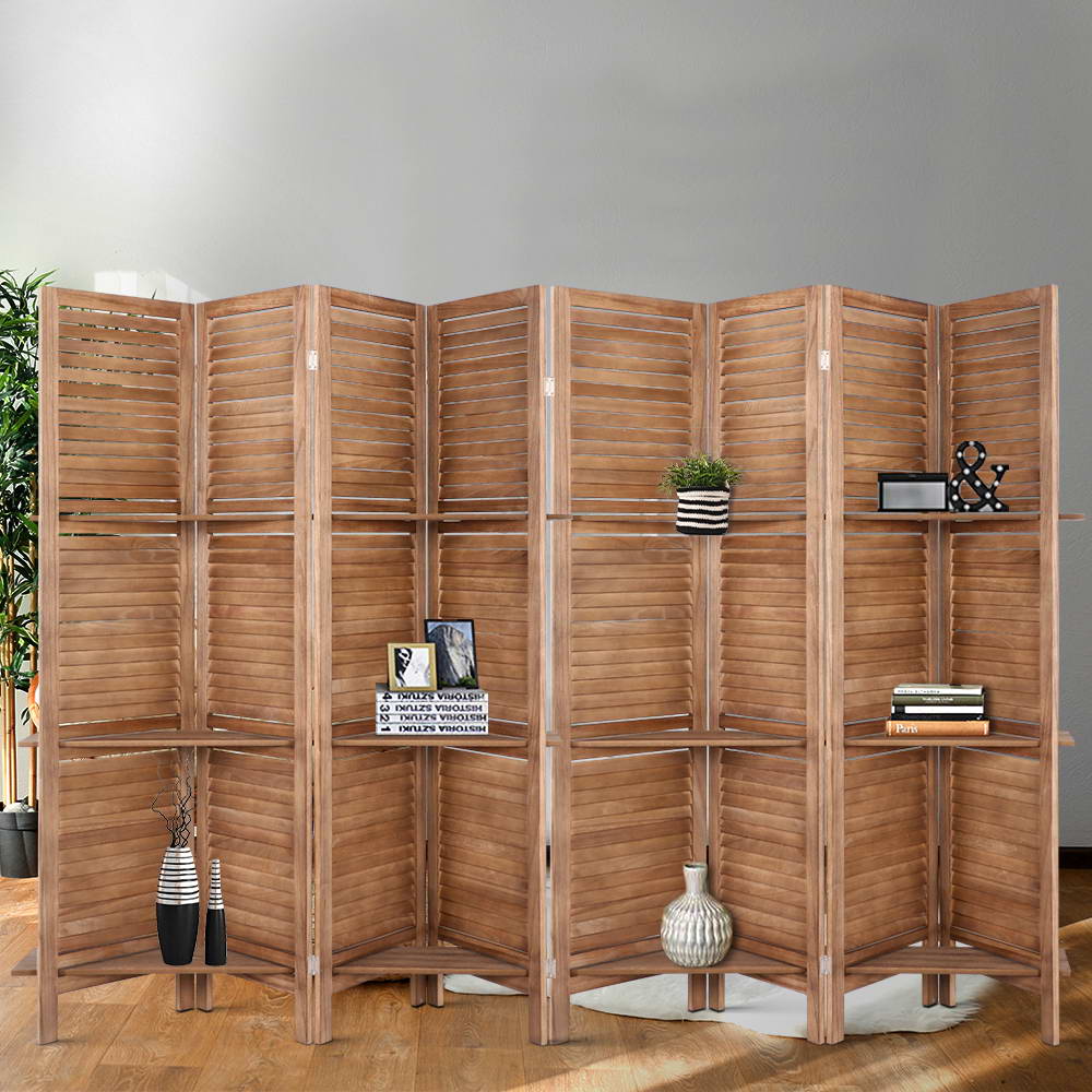Marlook 8 Panel Room Divider Screen 326x170cm Shelf Oak