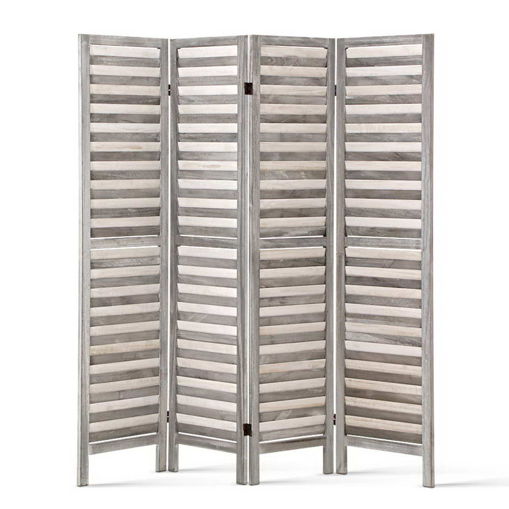 Marlook 4 Panel Room Divider Screen 163x170cm Louver Grey