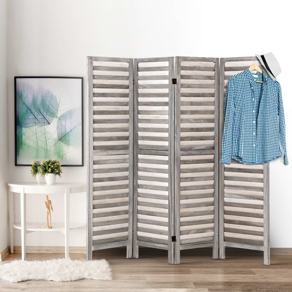 Marlook 4 Panel Room Divider Screen 163x170cm Louver Grey