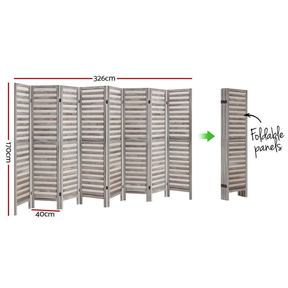 Marlook 8 Panel Room Divider Screen 326x170cm Louver Grey