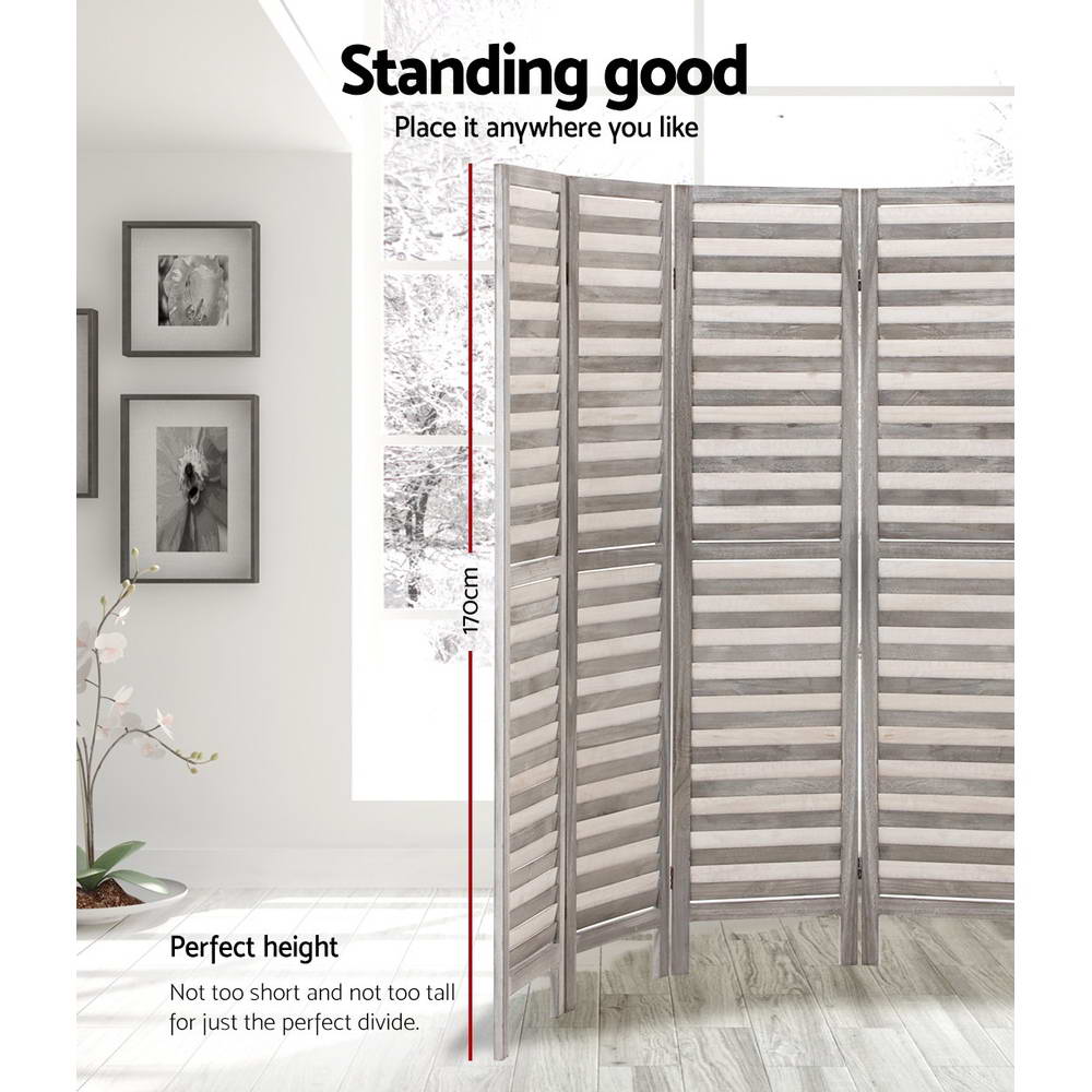 Marlook 8 Panel Room Divider Screen 326x170cm Louver Grey