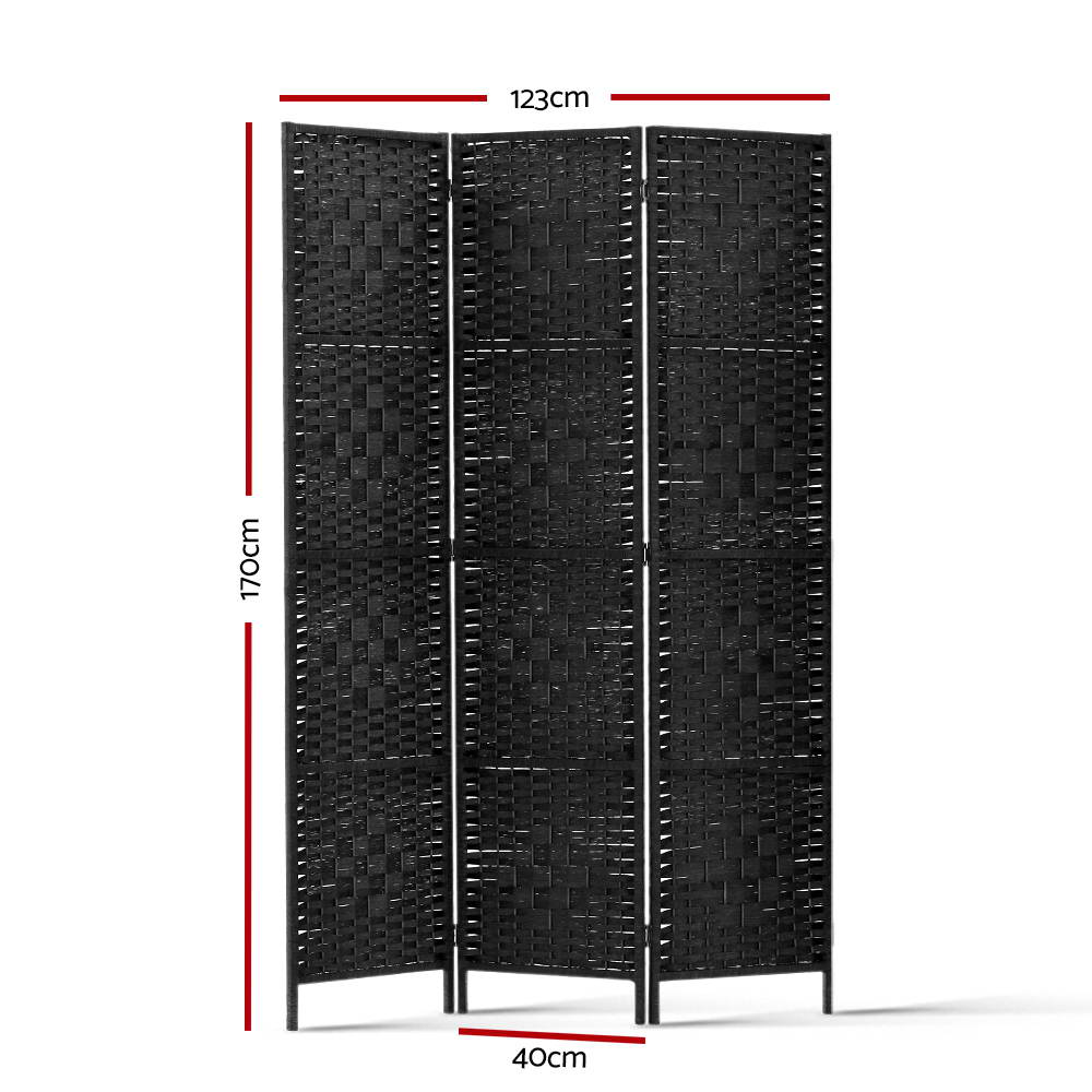 Marlook 3 Panel Room Divider Screen 123x170cm Woven Black