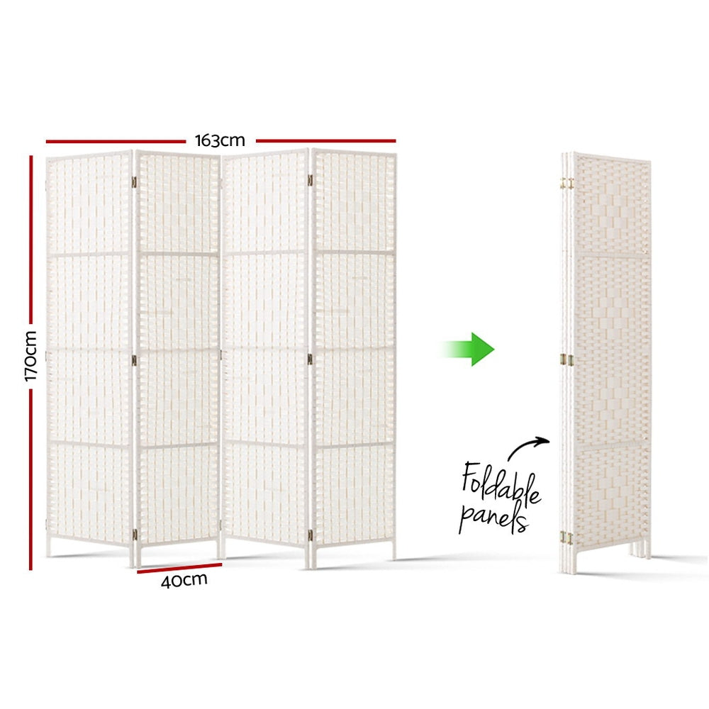 Marlook 4 Panel Room Divider Screen 163x170cm Woven White