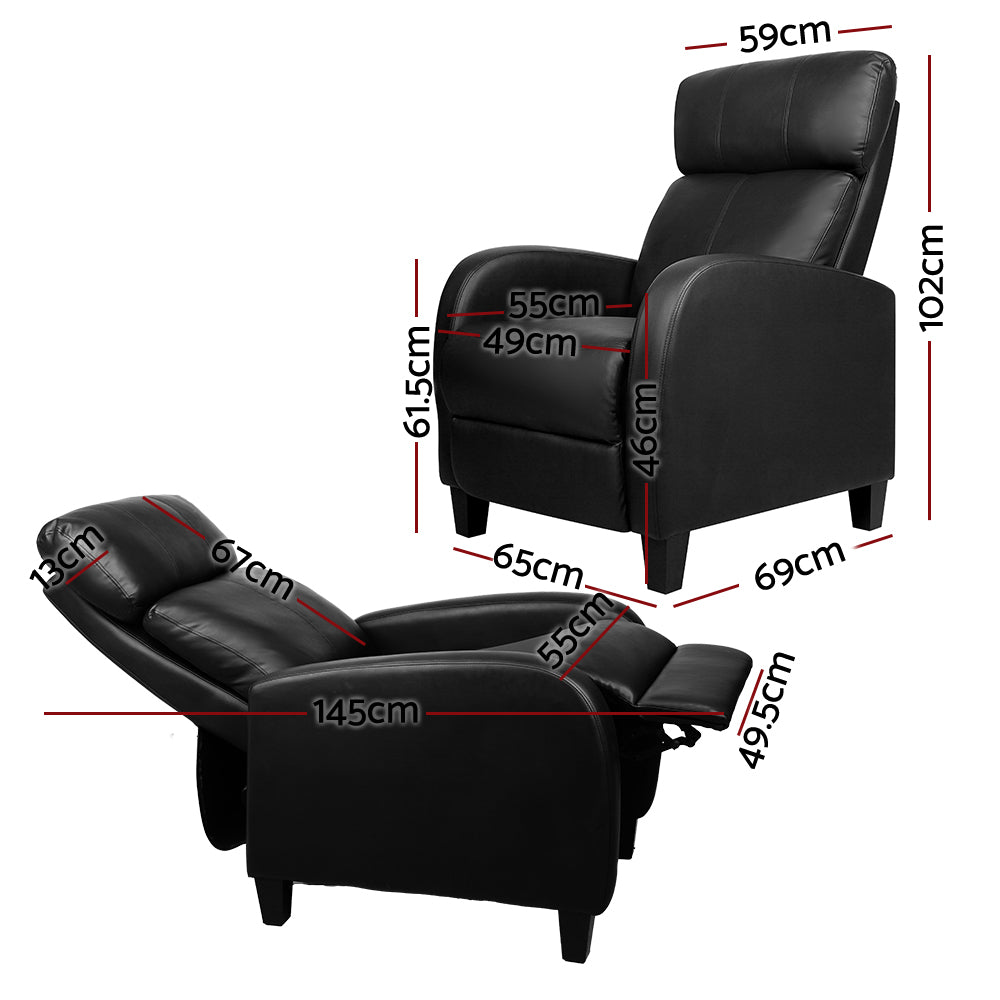 Marlook PU Leather Reclining Armchair - Black