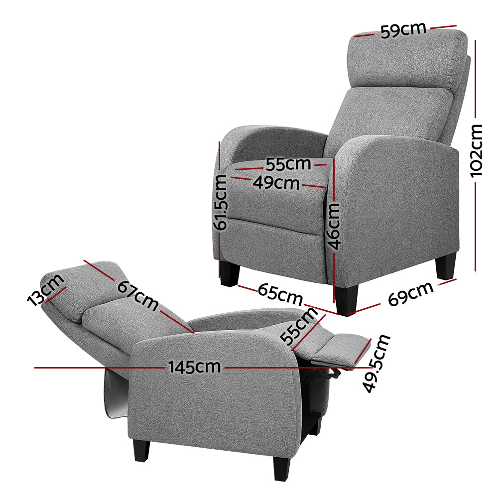 Marlook Fabric Reclining Armchair - Grey