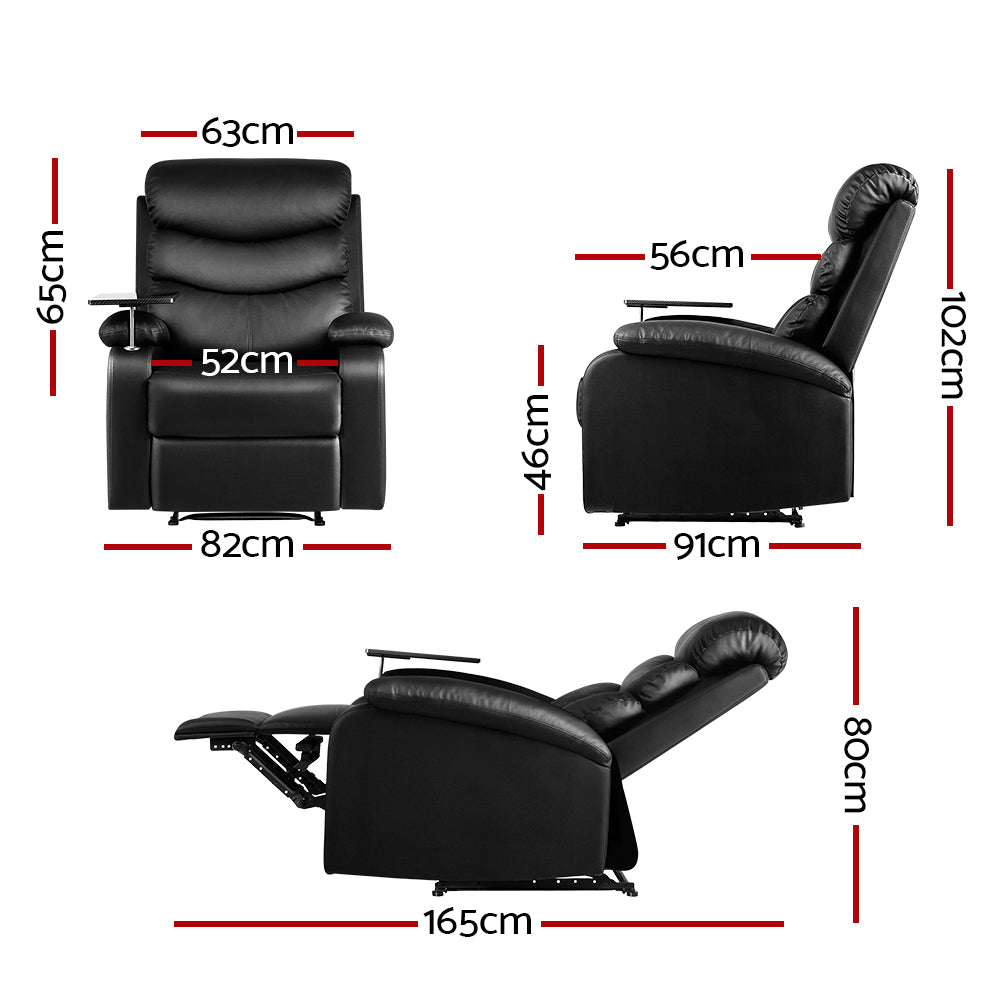 Marlook Recliner Chair Leather Black Tray Table Erika