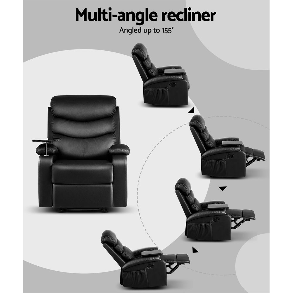 Marlook Recliner Chair Leather Black Tray Table Erika