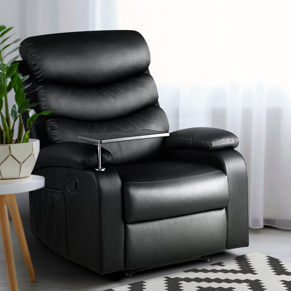 Marlook Recliner Chair Leather Black Tray Table Erika
