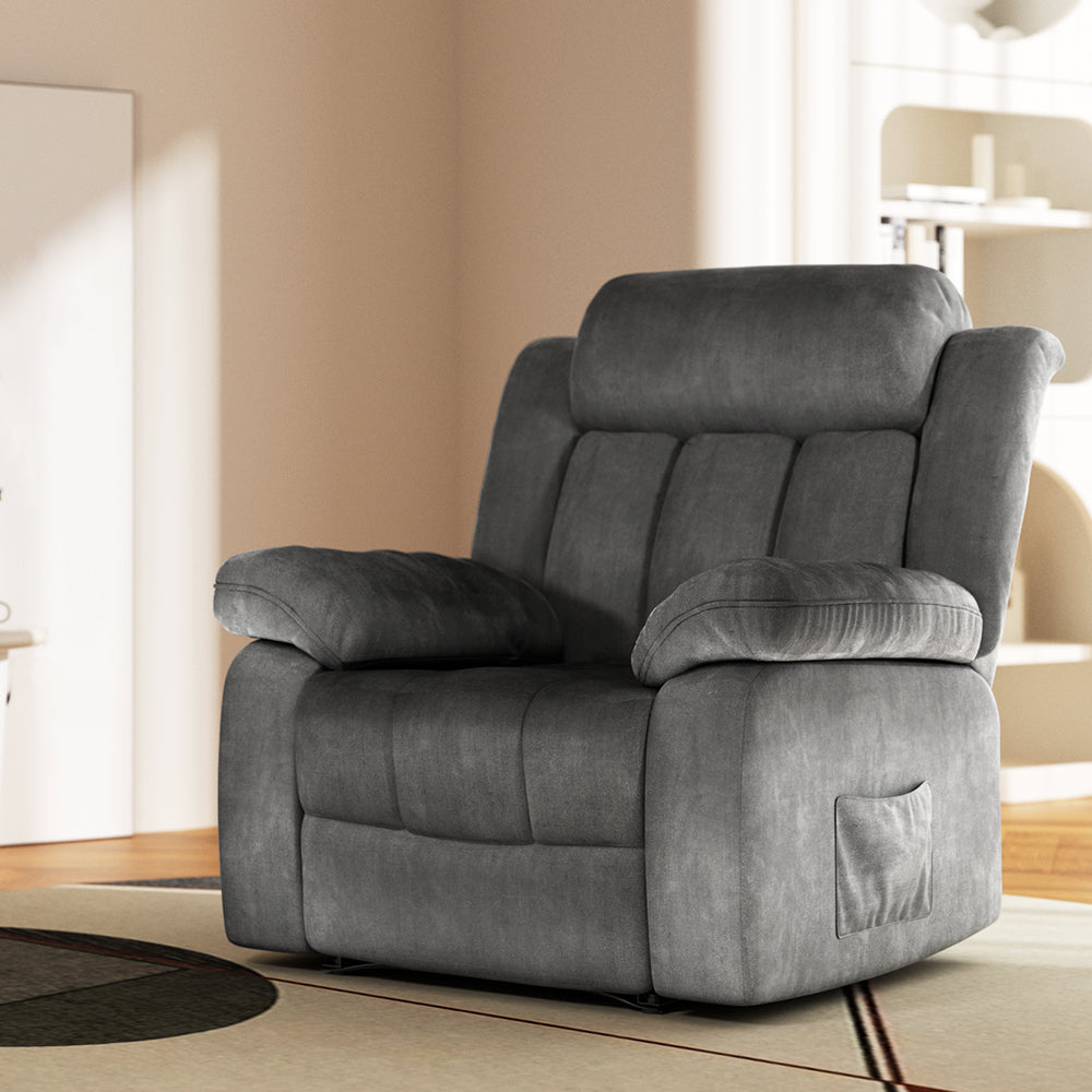 Marlook Recliner Chair Electric Massage Chair Velvet Lounge Sofa Heated Grey