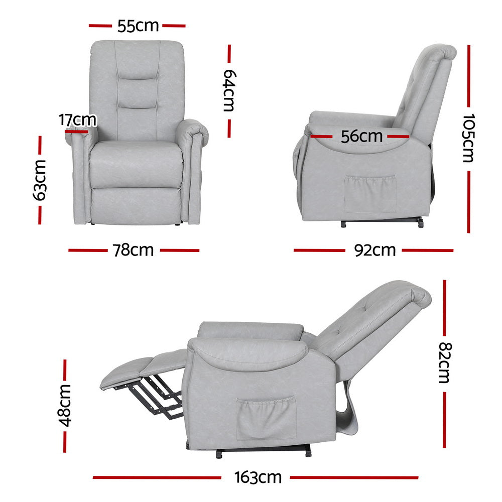 Marlook Recliner Chair Lift Assist Chair Leather Grey