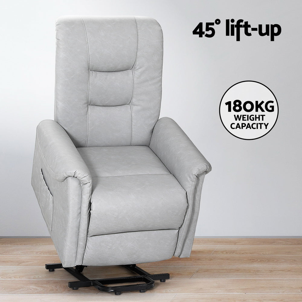 Marlook Recliner Chair Lift Assist Chair Leather Grey