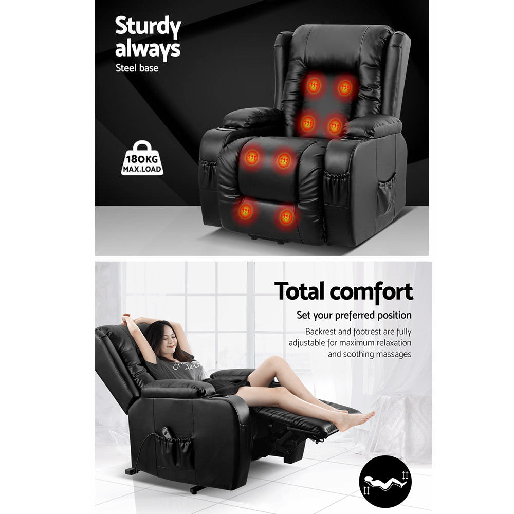 Marlook Recliner Chair Lift Assist Heated Massage Chair Leather Rukwa