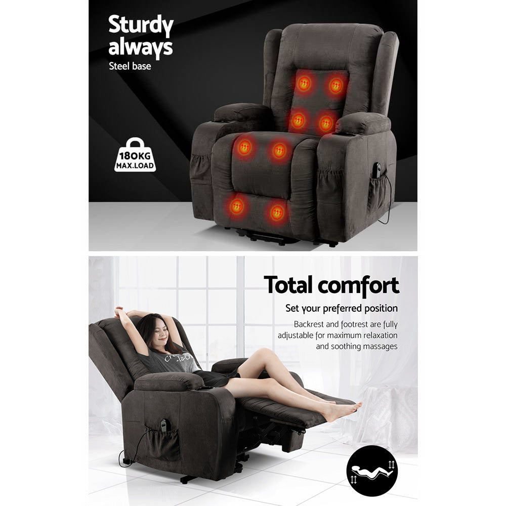 Marlook Recliner Chair Lift Assist Heated Massage Chair Velvet Rukwa