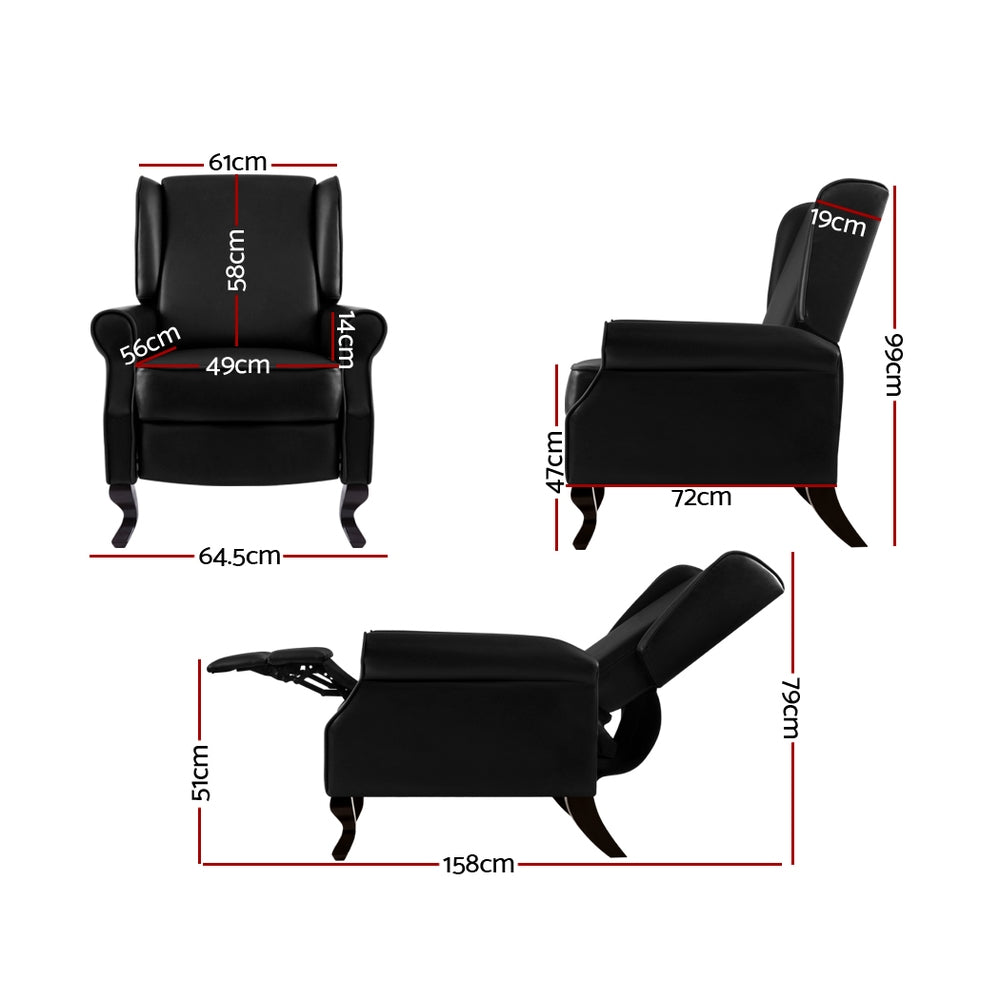 Marlook Recliner Armchair Black Faux Leather Domini