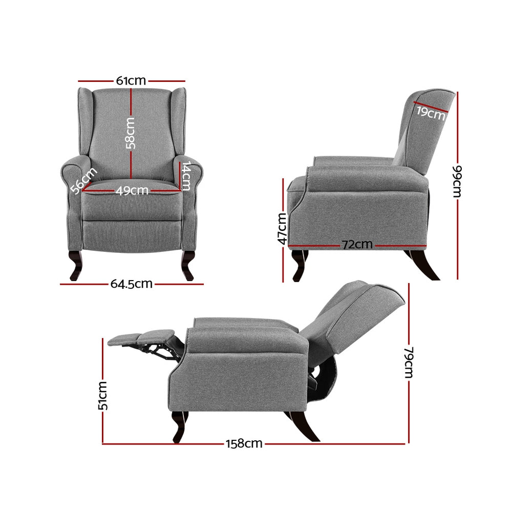Marlook Recliner Armchair Grey Fabric Domini