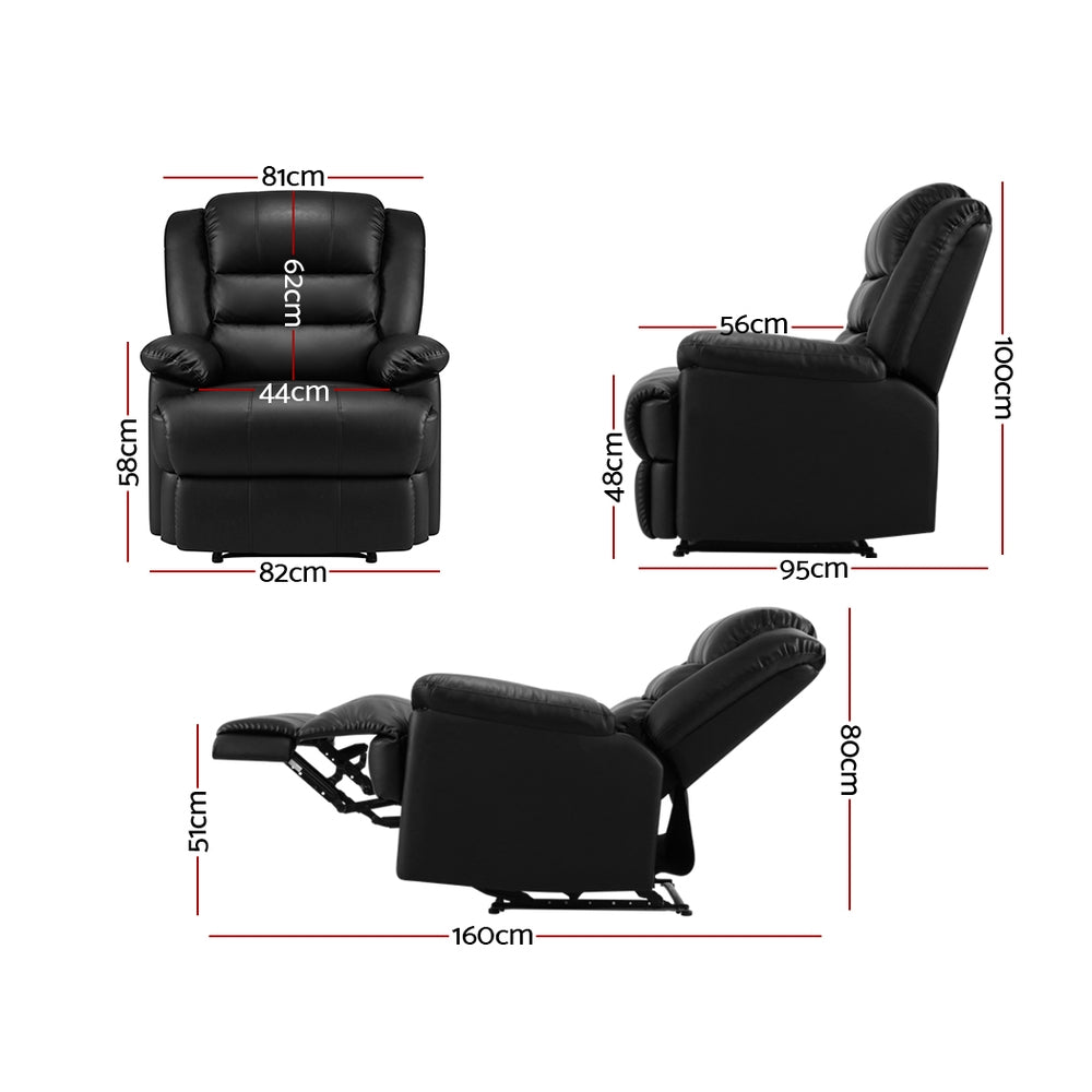 Marlook Recliner Chair Leather Black Cissy