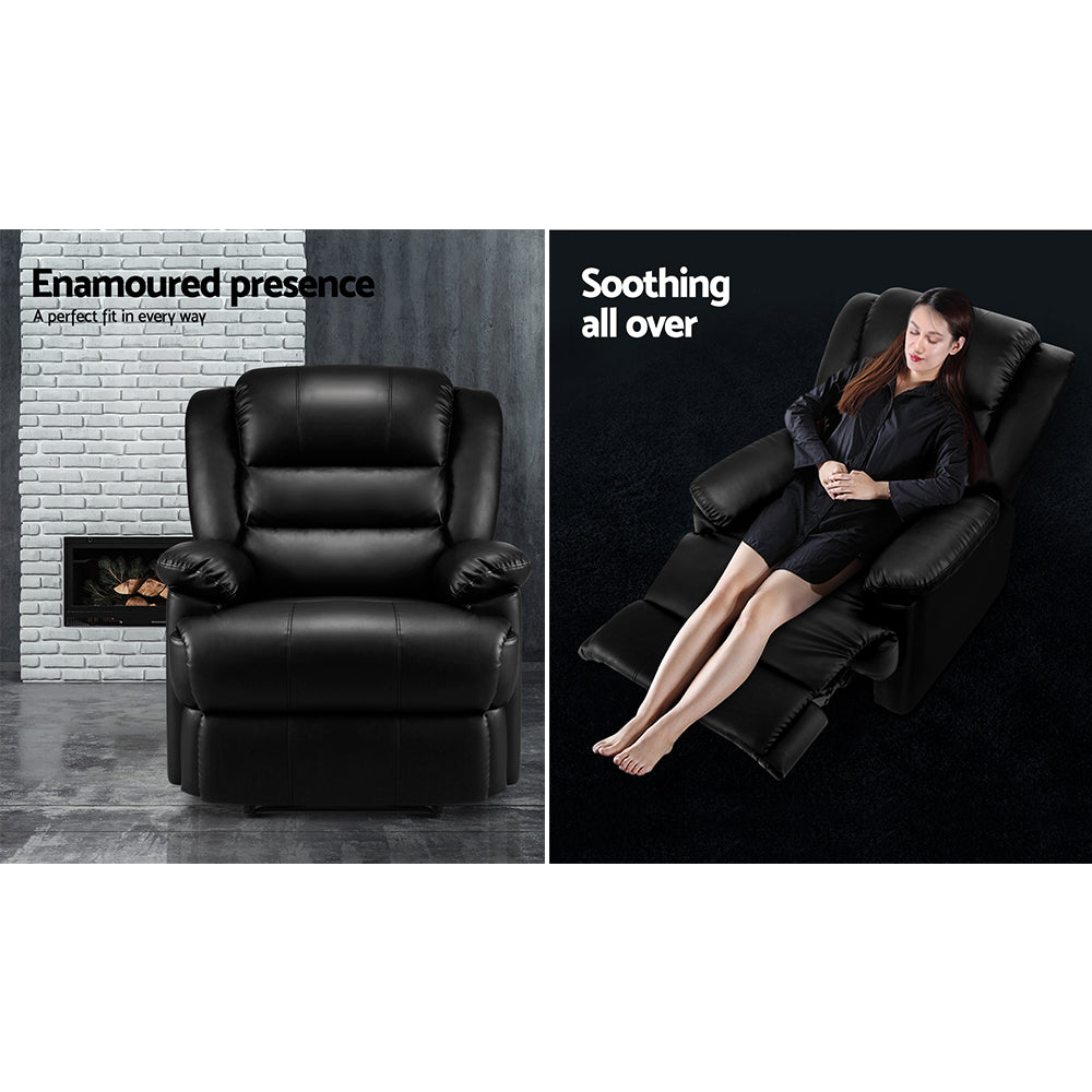 Marlook Recliner Chair Leather Black Cissy
