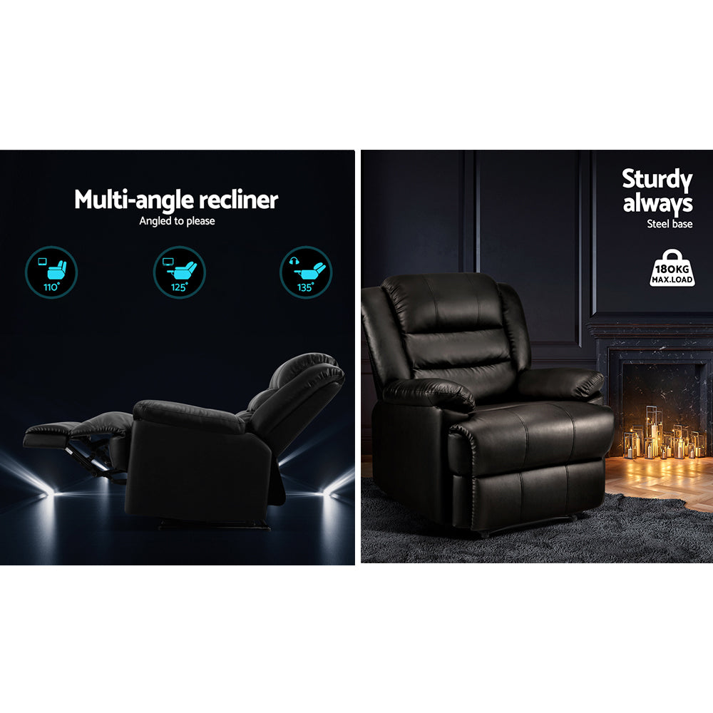 Marlook Recliner Chair Leather Black Cissy