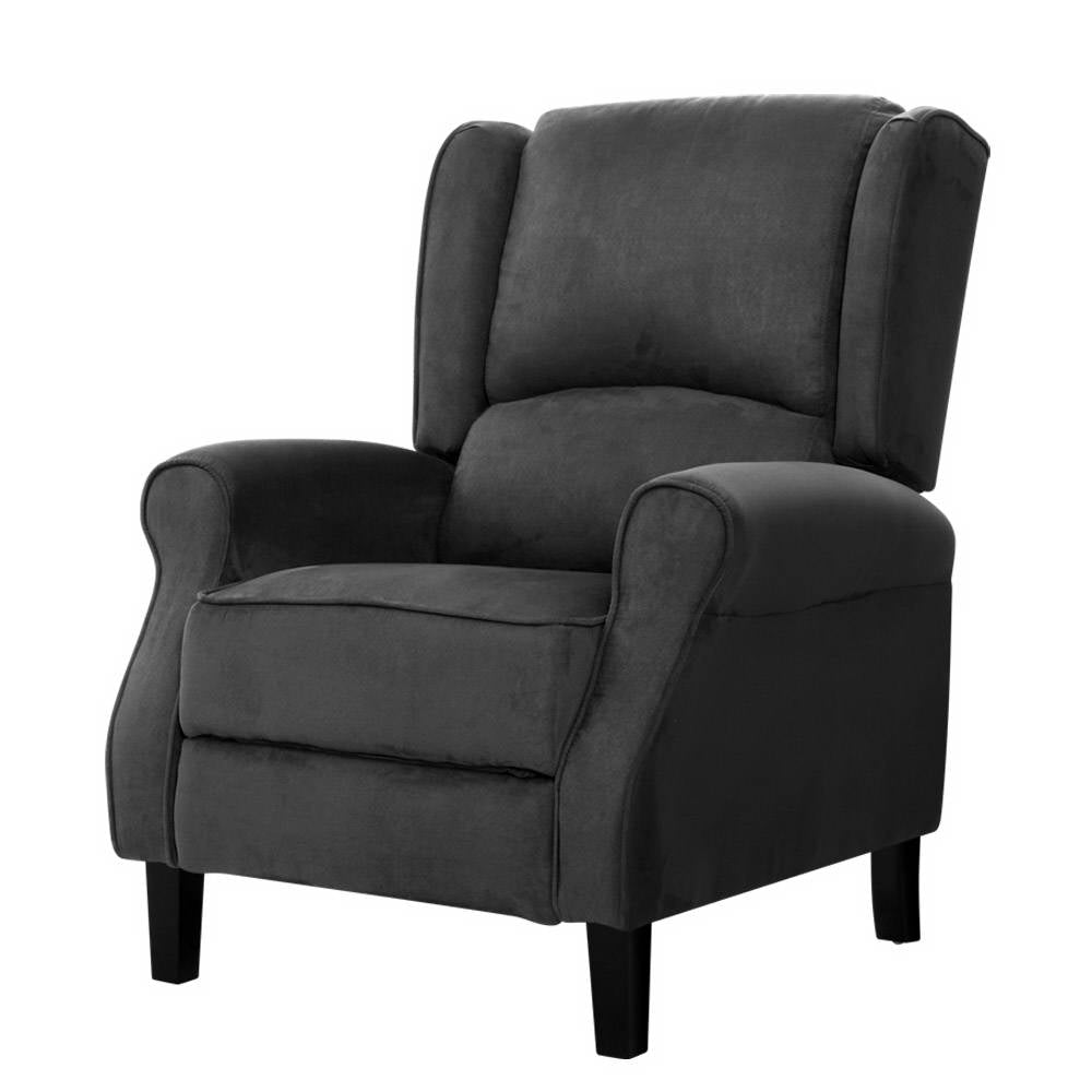 Marlook Recliner Chair Adjustable Sofa Lounge Soft Suede Armchair Couch Charcoal