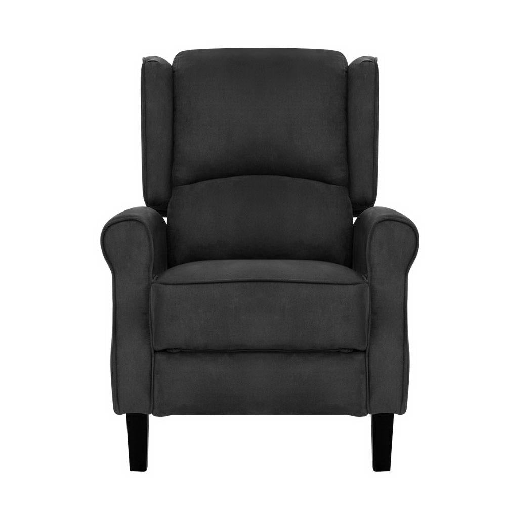 Marlook Recliner Chair Adjustable Sofa Lounge Soft Suede Armchair Couch Charcoal